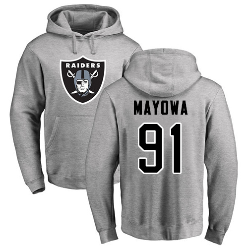 Men Oakland Raiders Ash Benson Mayowa Name and Number Logo NFL Football 91 Pullover Hoodie Sweatshirts
